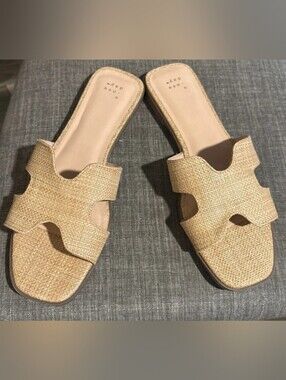 Natural Tan Woven Slide Sandals